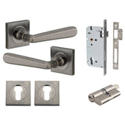 Copenhagen Lever Square Rose Entrance Kit w Separate High Security Lock Distressed Nickel