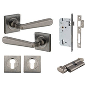Copenhagen Lever Square Rose Entrance Kit w Separate High Security Lock Distressed Nickel