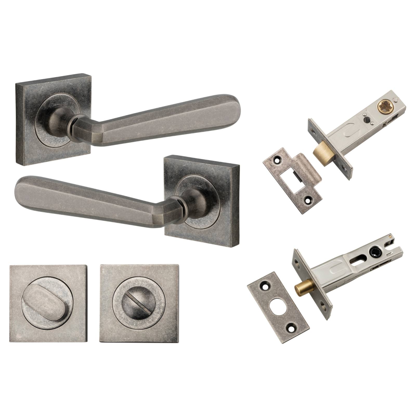 Copenhagen Lever Square Rose Privacy Kit w Separate Privacy Turn Distressed Nickel