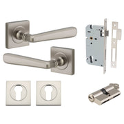 Copenhagen Lever Square Rose Entrance Kit w Separate High Security Lock Satin Nickel