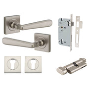 Copenhagen Lever Square Rose Entrance Kit w Separate High Security Lock Satin Nickel