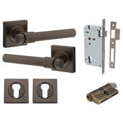 Helsinki Lever Square Rose Entrance Kit w Separate High Security Lock Signature Brass
