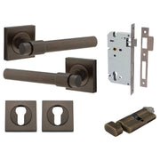 Helsinki Lever Square Rose Entrance Kit w Separate High Security Lock Signature Brass