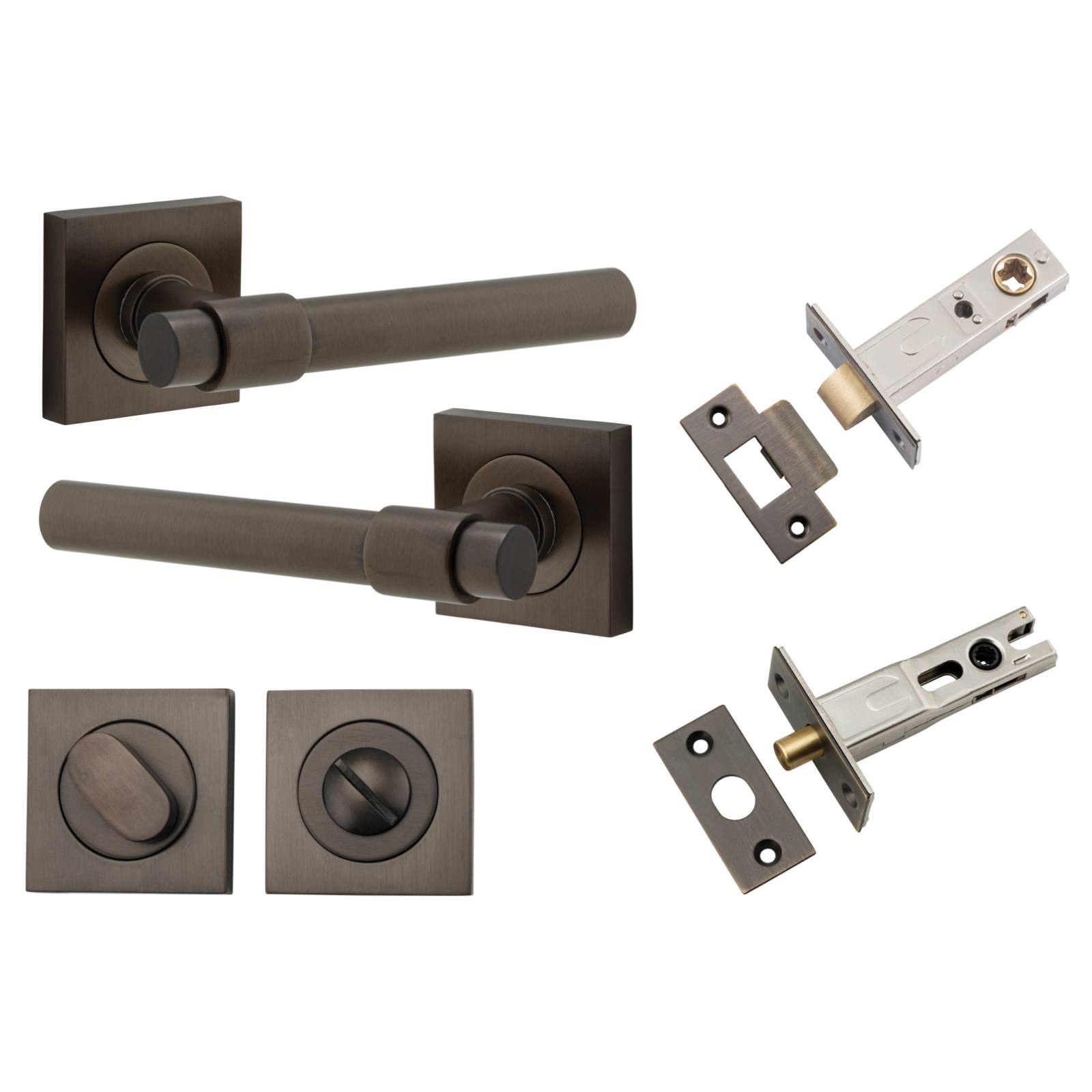 Helsinki Lever Signature Brass Square Rose Privacy Kit With Separate Privacy Turn