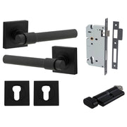 Helsinki Lever Square Rose Entrance Kit w Separate High Security Lock Matt Black