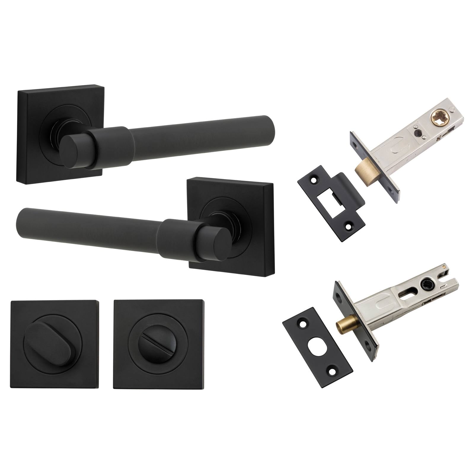 Helsinki Lever Square Rose Privacy Kit w Separate Privacy Turn Matt Black