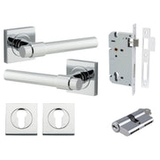 Helsinki Lever Square Rose Entrance Kit w Separate High Security Lock Polished Chrome