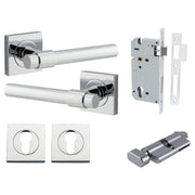 Helsinki Lever Square Rose Entrance Kit w Separate High Security Lock Polished Chrome
