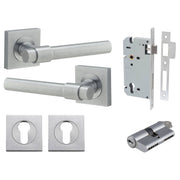 Helsinki Lever Square Rose Entrance Kit w Separate High Security Lock Brushed Chrome
