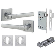 Helsinki Lever Square Rose Entrance Kit w Separate High Security Lock Brushed Chrome