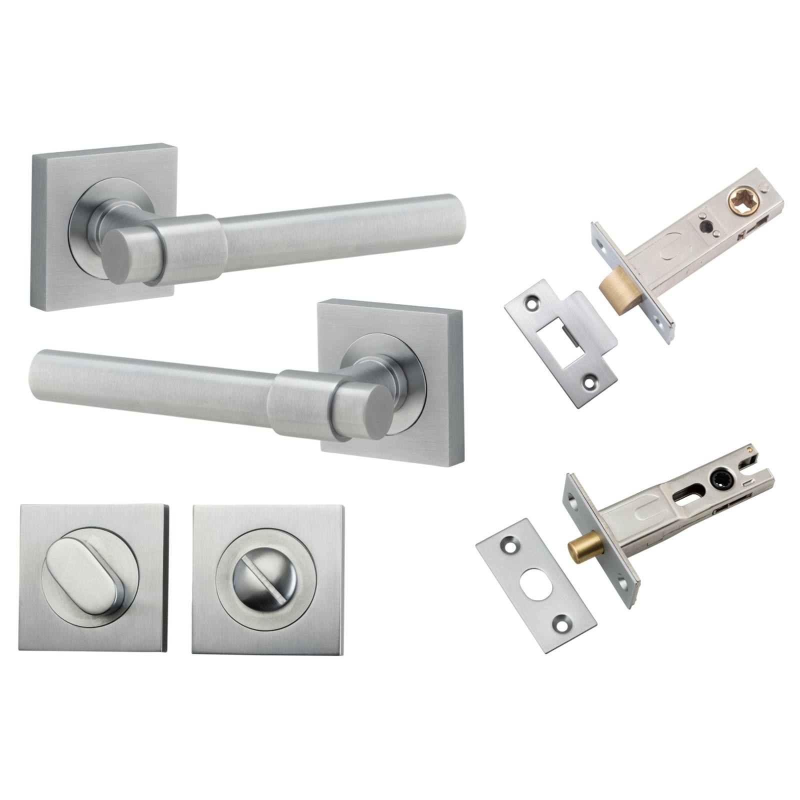 Helsinki Lever Square Rose Privacy Kit w Separate Privacy Turn Brushed Chrome