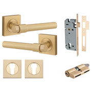 Helsinki Lever Square Rose Entrance Kit w Separate High Security Lock Brushed Brass