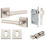 Helsinki Lever Square Rose Entrance Kit w Separate High Security Lock Satin Nickel