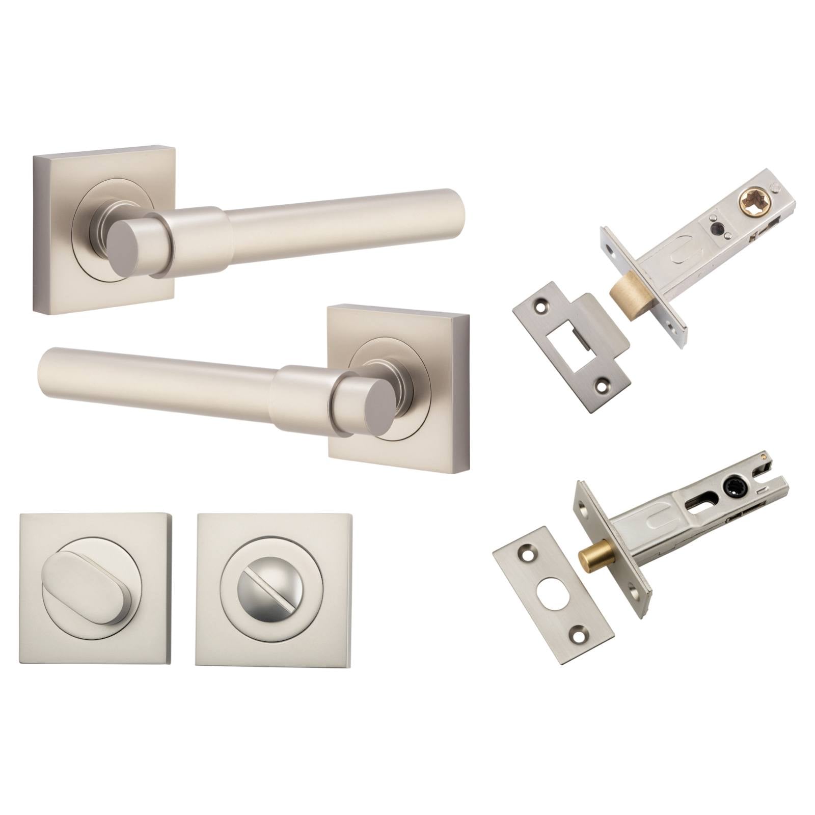 Helsinki Lever Square Rose Privacy Kit w Separate Privacy Turn Satin Nickel