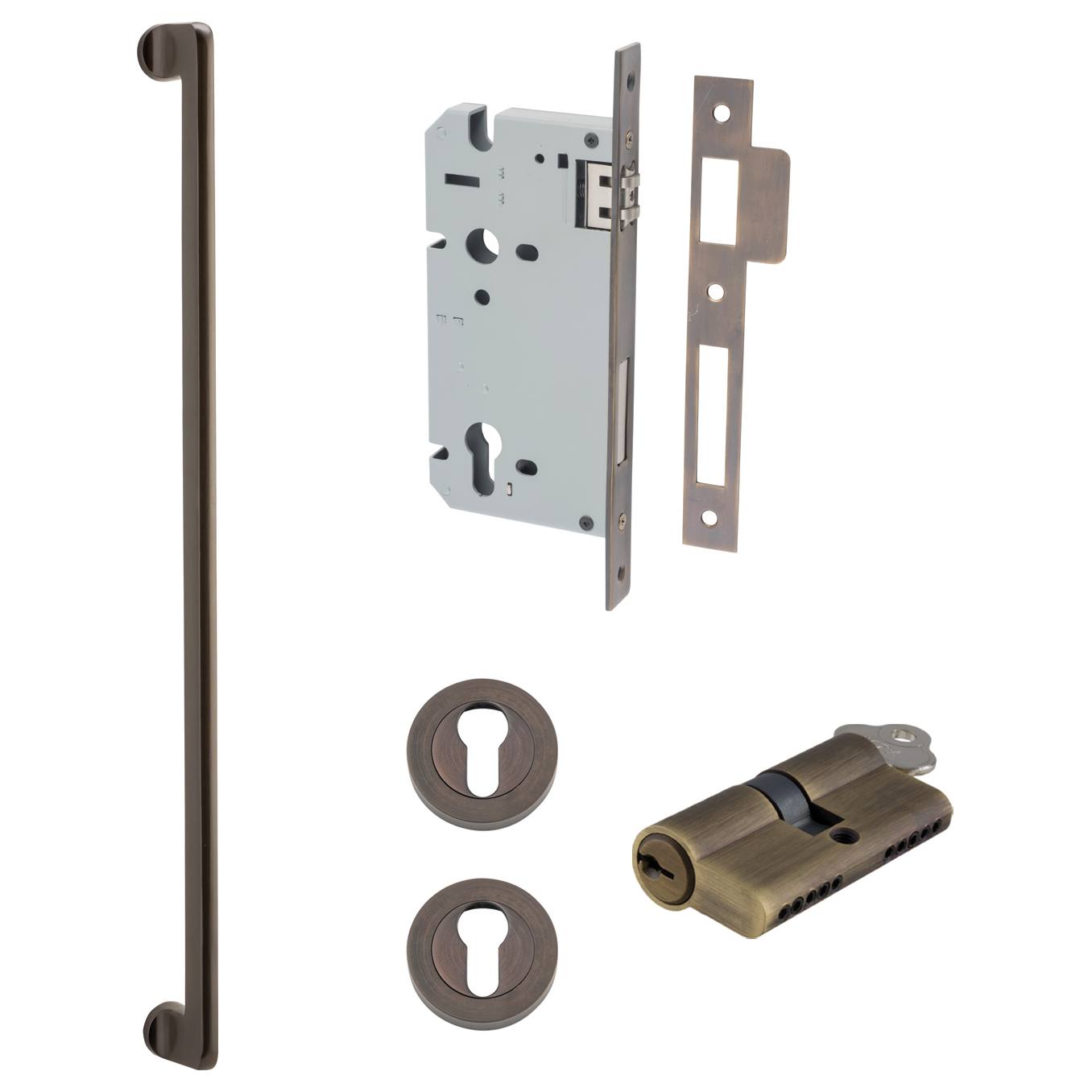 Baltimore Pull Handle 600mm Entrance Kit w Separate High Security Lock Signature Brass