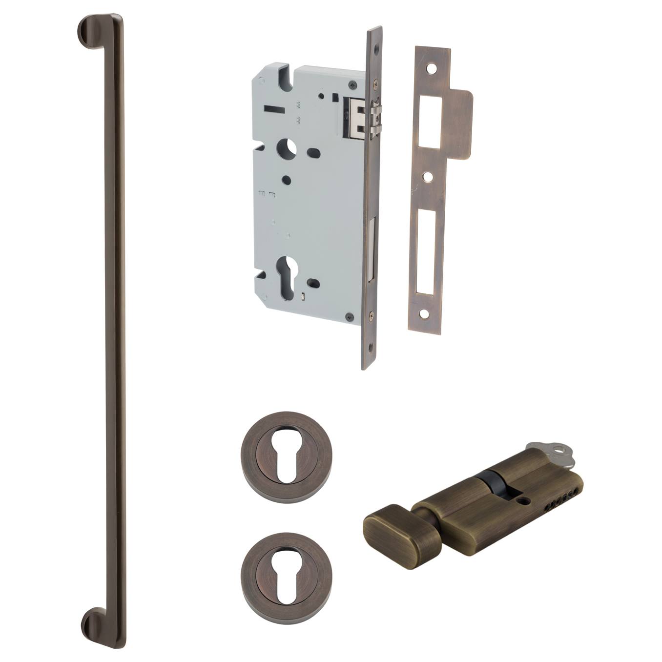 Baltimore Pull Handle 600mm Entrance Kit w Separate High Security Lock Signature Brass
