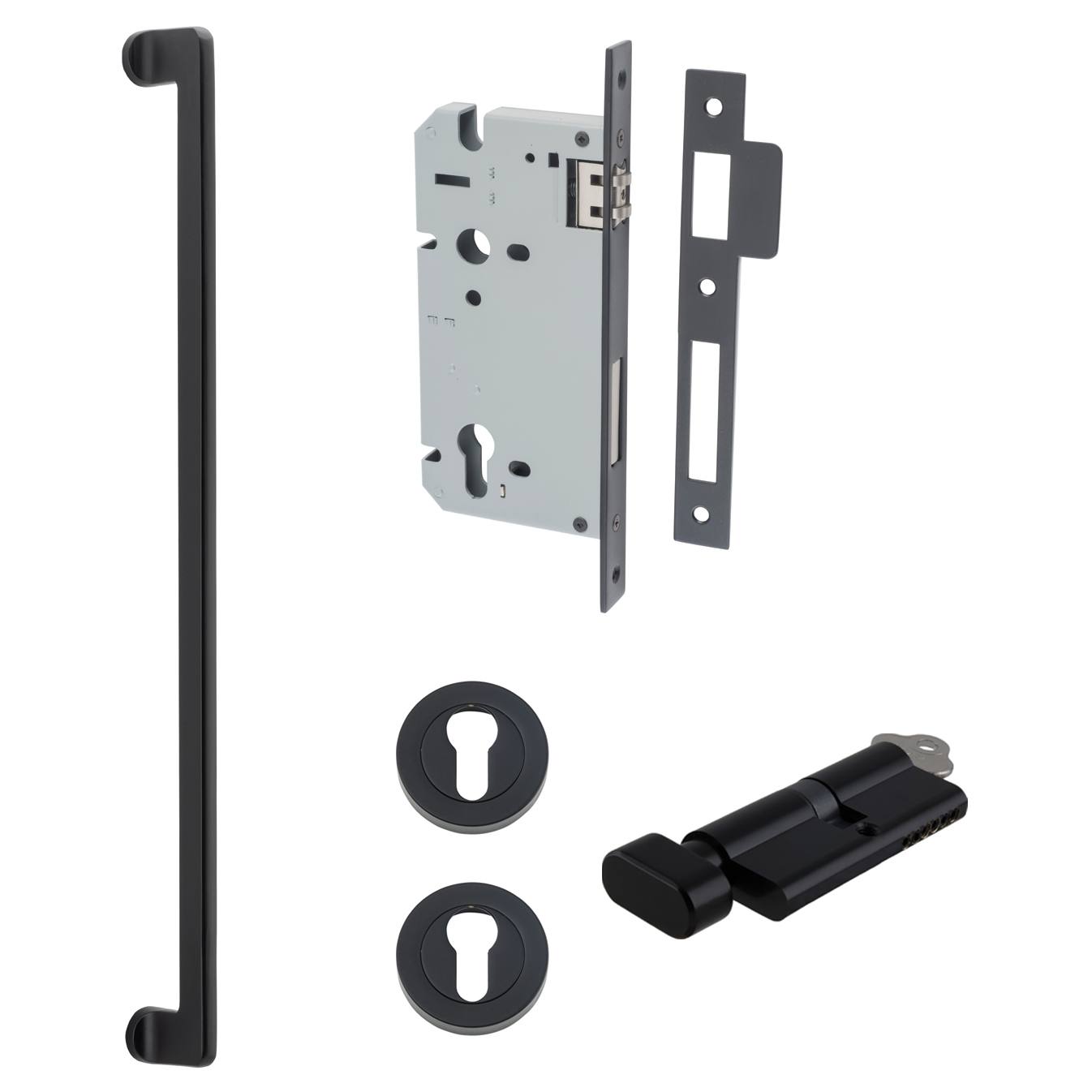 Baltimore Pull Handle 600mm Entrance Kit w Separate High Security Lock Matt Black