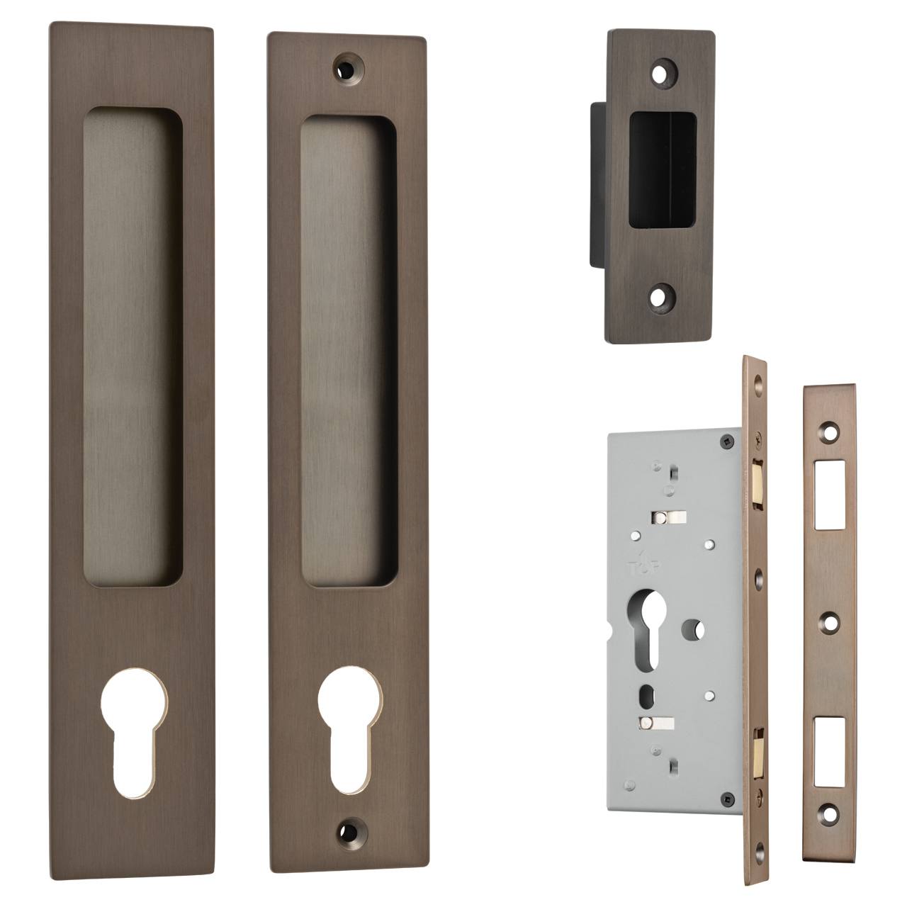 Rectangular Sliding Door Pull Entrance Kit with High Security Lock Signature Brass