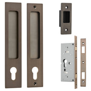 Rectangular Sliding Door Pull Entrance Kit with High Security Lock Signature Brass