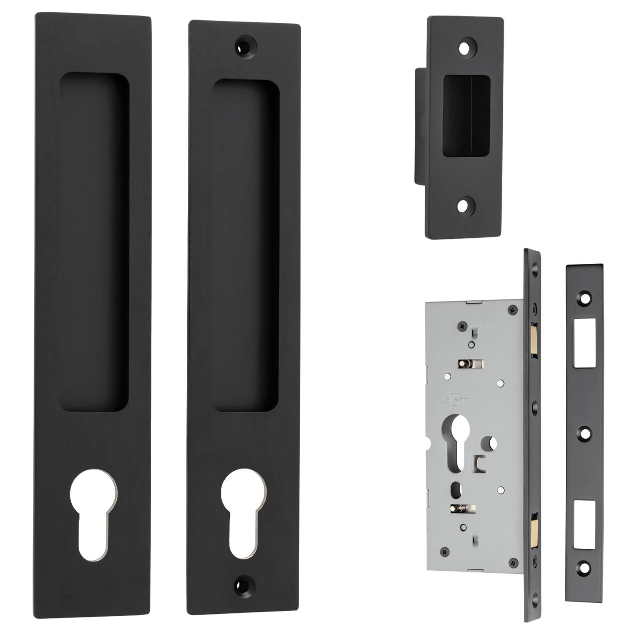 Rectangular Sliding Door Pull Entrance Kit with High Security Lock Matt Black