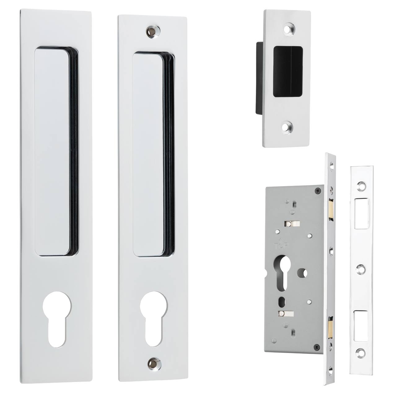 Rectangular Sliding Door Pull Entrance Kit with High Security Lock Polished Chrome