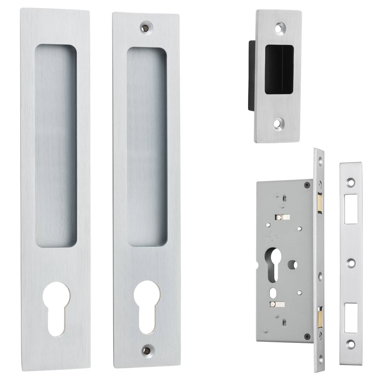 Rectangular Sliding Door Pull Entrance Kit w High Security Lock Brushed Chrome