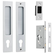 Rectangular Sliding Door Pull Entrance Kit w High Security Lock Brushed Chrome