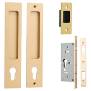 Rectangular Sliding Door Pull Entrance Kit w High Security Lock Brushed Brass
