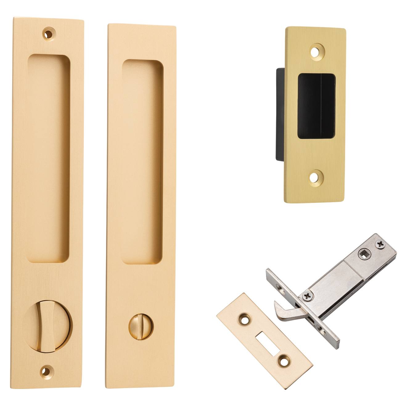 Rectangular Sliding Door Pull Privacy Kit with Privacy Turn Brushed Brass