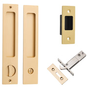 Rectangular Sliding Door Pull Privacy Kit with Privacy Turn Brushed Brass