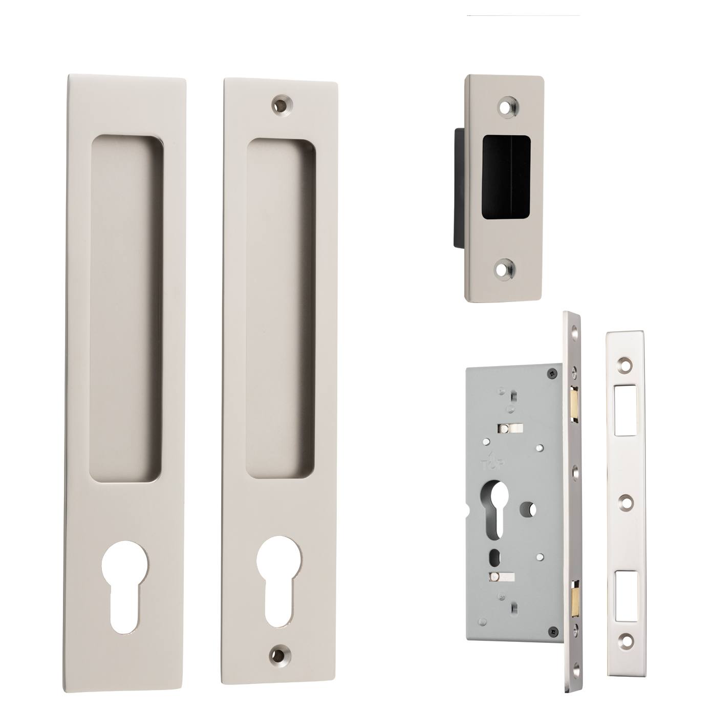 Rectangular Sliding Door Pull Entrance Kit with High Security Lock Satin Nickel