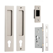 Rectangular Sliding Door Pull Entrance Kit with High Security Lock Satin Nickel
