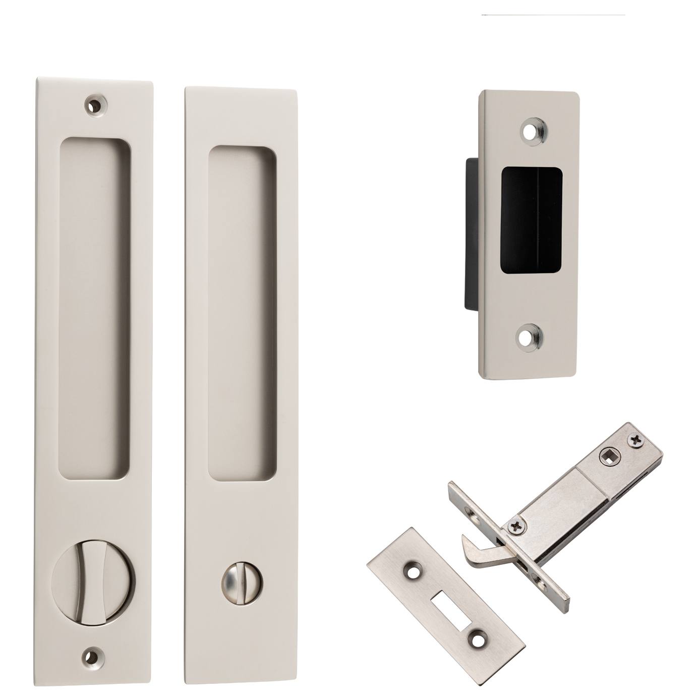 Rectangular Sliding Door Pull Privacy Kit with Privacy Turn Satin Nickel