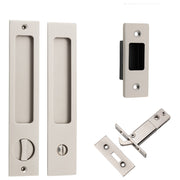 Rectangular Sliding Door Pull Privacy Kit with Privacy Turn Satin Nickel