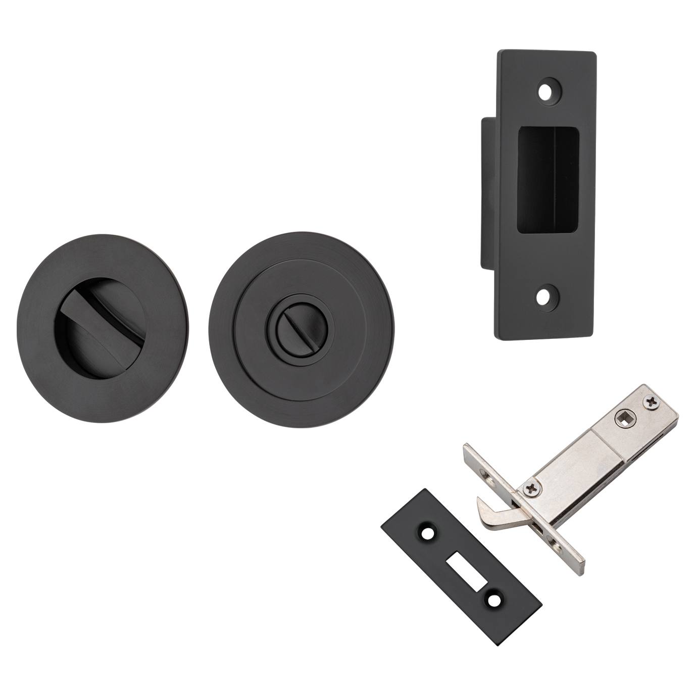 Round Sliding Door Pull Privacy Kit with Inbuilt Privacy Turn Matt Black