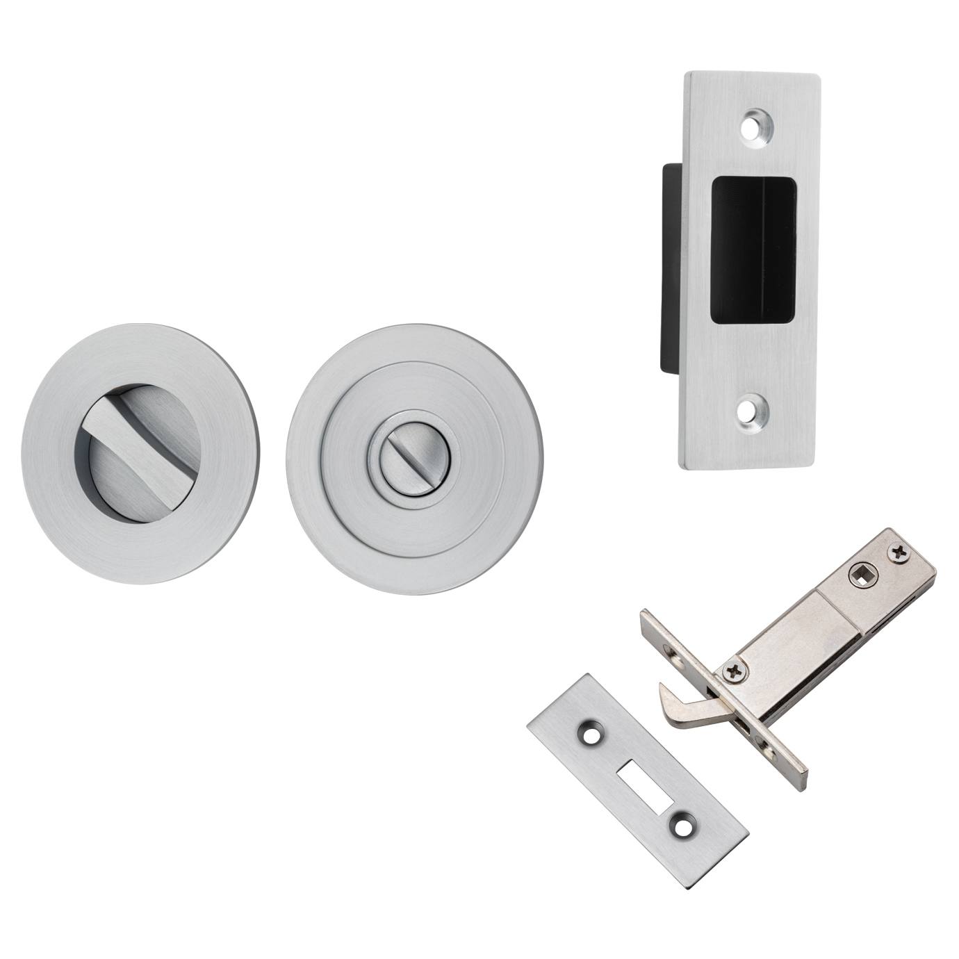 Round Sliding Door Pull Privacy Kit with Inbuilt Privacy Turn Brushed Chrome