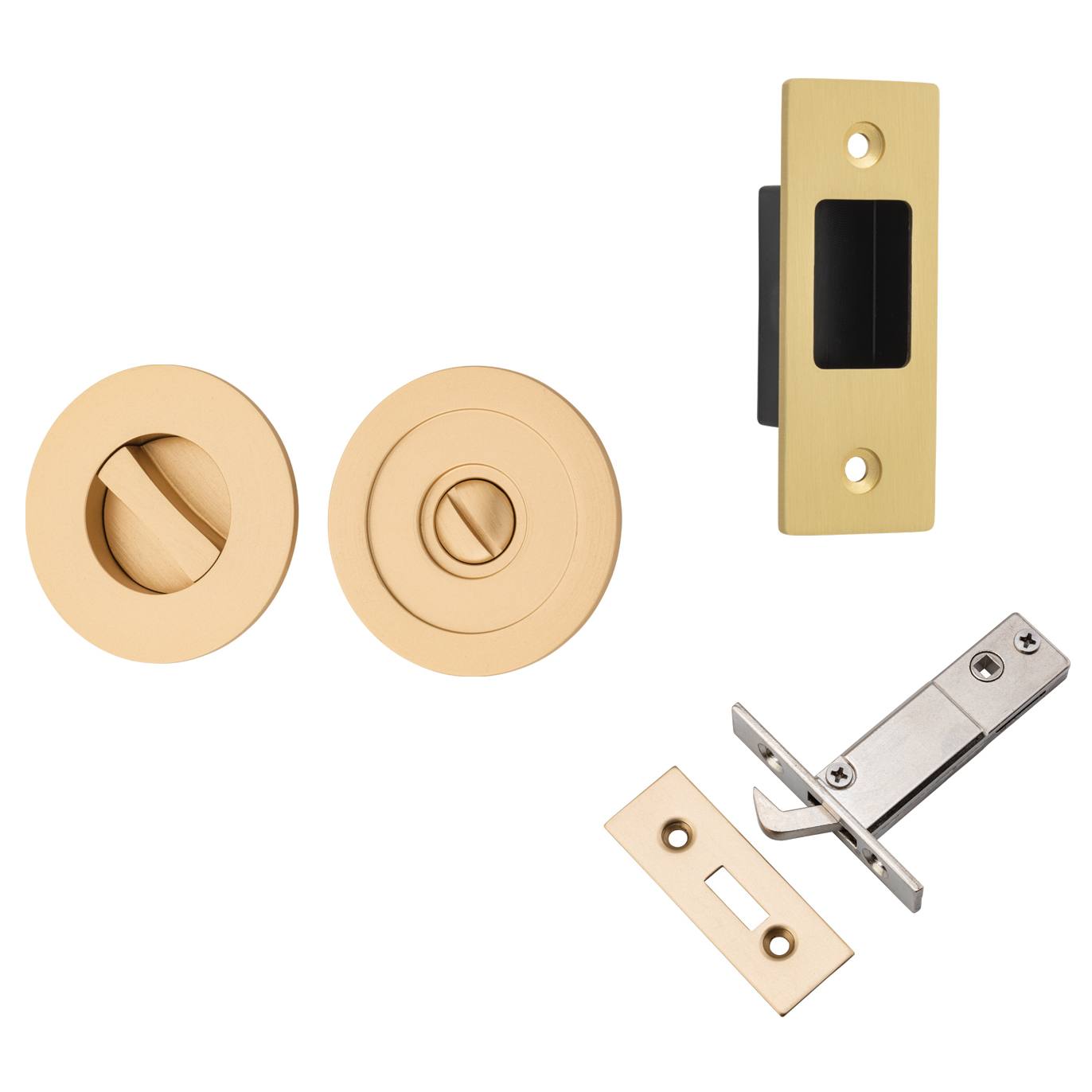 Round Sliding Door Pull Privacy Kit with Inbuilt Privacy Turn Brushed Brass