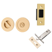 Round Sliding Door Pull Privacy Kit with Inbuilt Privacy Turn Brushed Brass