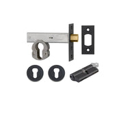 Euro Mortice Deadbolt Kit 70mm Backset w Round Euro Escutcheon Key/Key, Matte Black