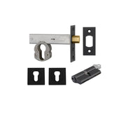 Euro Mortice Deadbolt Kit 70mm Backset w Square Euro Escutcheon Key/Key, Matte Black