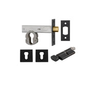 Euro Mortice Deadbolt Kit 70mm Backset w Square Euro Escutcheon Key/Thumb, Matte Black