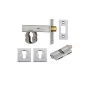 Euro Mortice Deadbolt Kit 70mm Backset w Square Euro Escutcheon Key/Key, Brushed Chrome