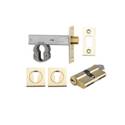 Euro Mortice Deadbolt Kit 70mm Backset w Square Euro Escutcheon Key/Key, Polished Brass
