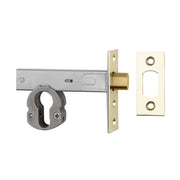 Euro Mortice Deadbolt 70mm Backset, Polished Brass