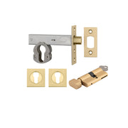Euro Mortice Deadbolt Kit 70mm Backset w Square Euro Escutcheon Key/Thumb, Brushed Gold PVD