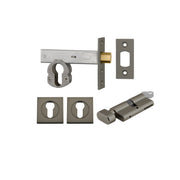 Euro Mortice Deadbolt Kit 70mm Backset w Square Euro Escutcheon Key/Thumb, Graphite PVD