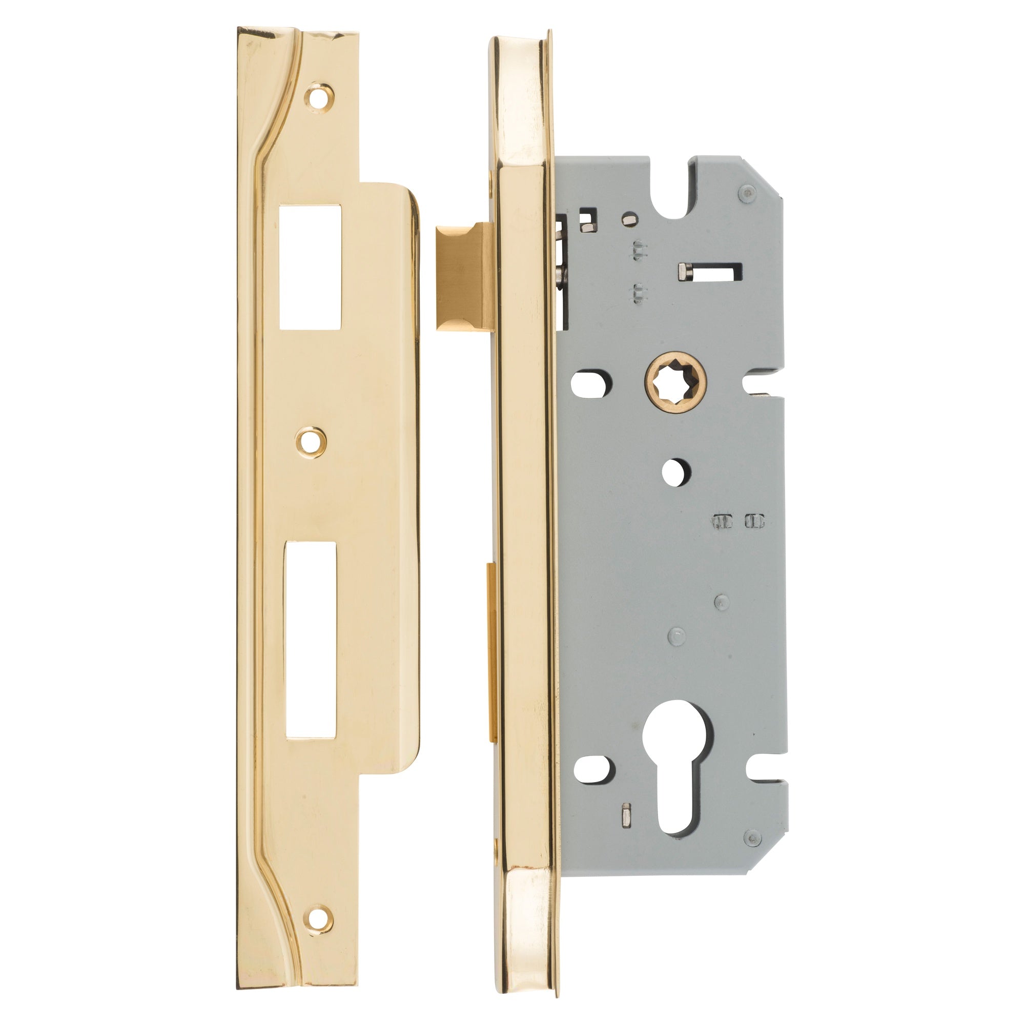 Mortice Lock Euro Rebated PB CTC85mm BS 45mm, Polished Brass