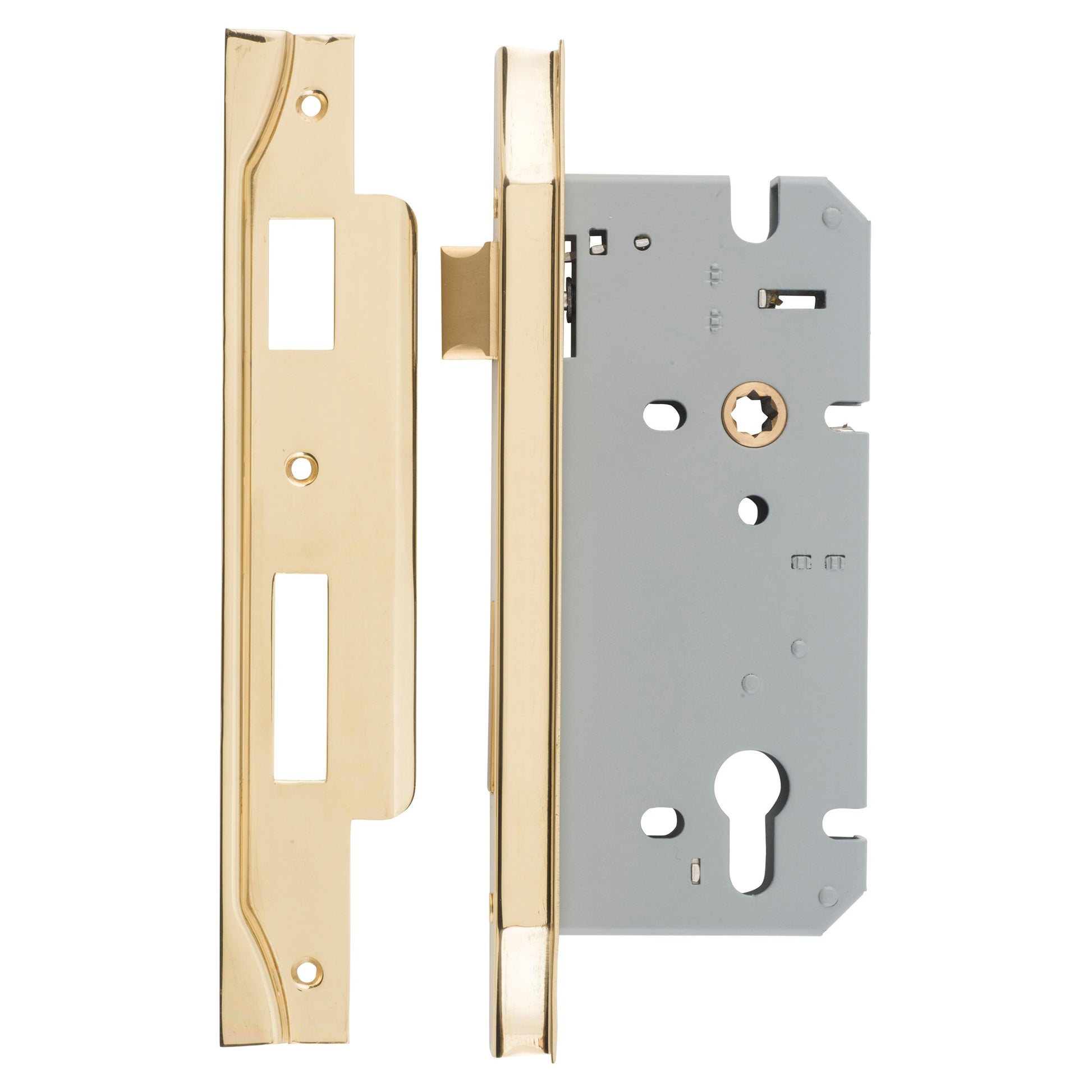 Mortice Lock Euro Rebated PB CTC85mm BS 60mm, Polished Brass