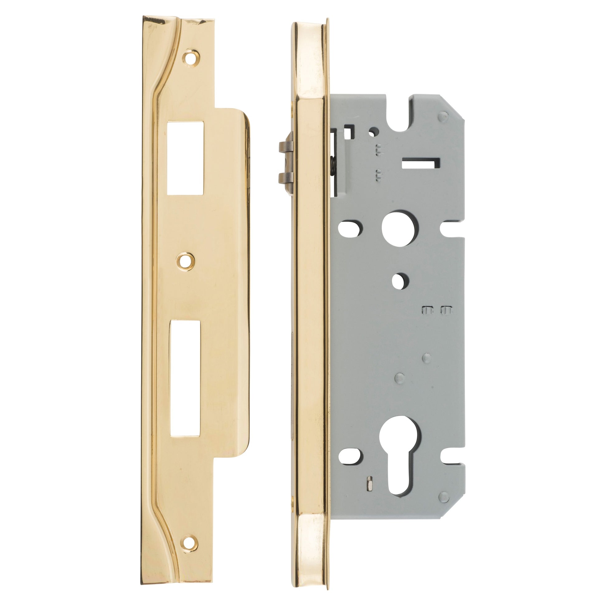 Mortice Lock Roller Euro Rebated PB CTC85mm BS45mm, Polished Brass