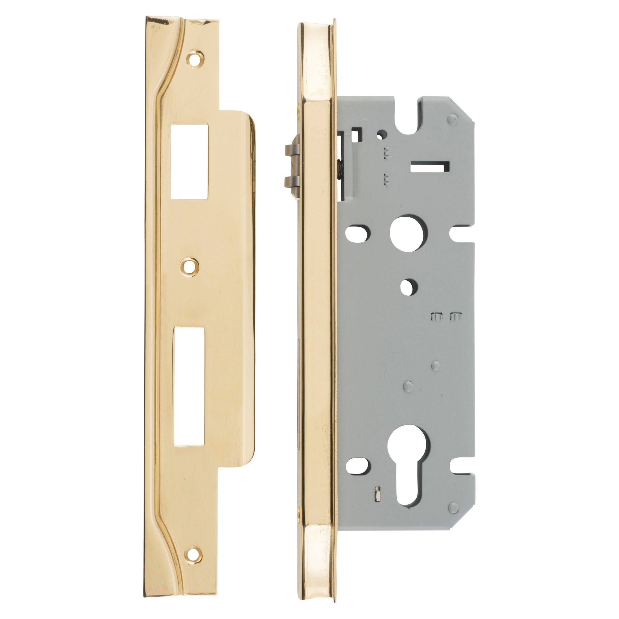 Mortice Lock Roller Euro Rebated PB CTC85mm BS45mm, Polished Brass